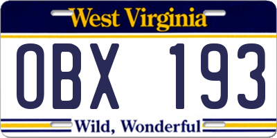 WV license plate OBX193