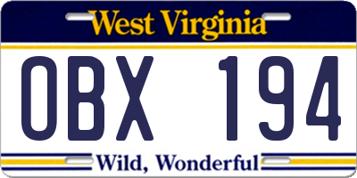 WV license plate OBX194