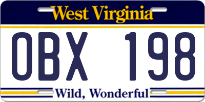 WV license plate OBX198
