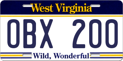 WV license plate OBX200
