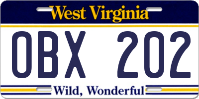 WV license plate OBX202