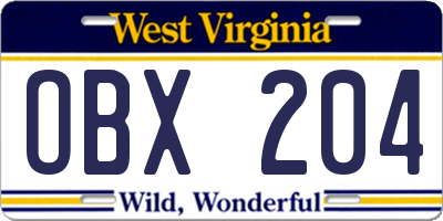 WV license plate OBX204