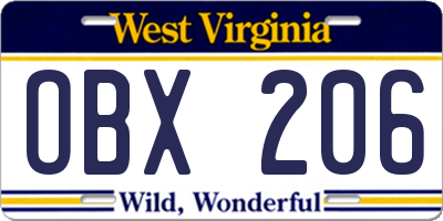 WV license plate OBX206