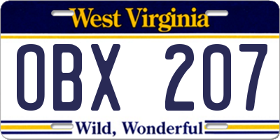 WV license plate OBX207
