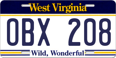 WV license plate OBX208