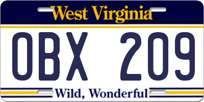 WV license plate OBX209