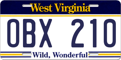 WV license plate OBX210