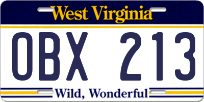WV license plate OBX213