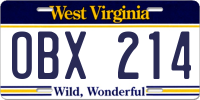 WV license plate OBX214