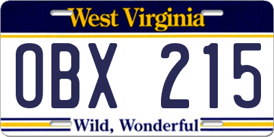 WV license plate OBX215
