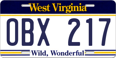 WV license plate OBX217