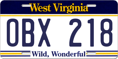 WV license plate OBX218