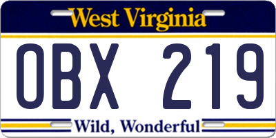 WV license plate OBX219