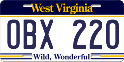 WV license plate OBX220