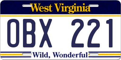 WV license plate OBX221