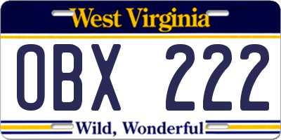 WV license plate OBX222