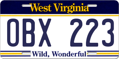 WV license plate OBX223