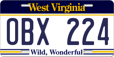WV license plate OBX224