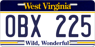 WV license plate OBX225