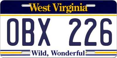 WV license plate OBX226