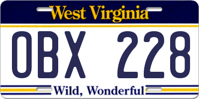 WV license plate OBX228