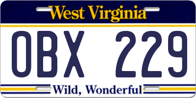 WV license plate OBX229