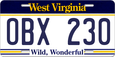 WV license plate OBX230