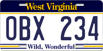WV license plate OBX234