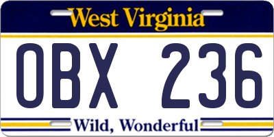 WV license plate OBX236