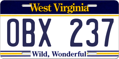 WV license plate OBX237