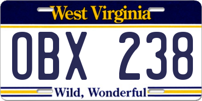 WV license plate OBX238