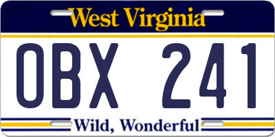 WV license plate OBX241