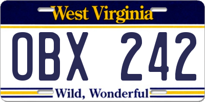 WV license plate OBX242