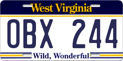WV license plate OBX244