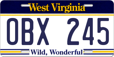 WV license plate OBX245