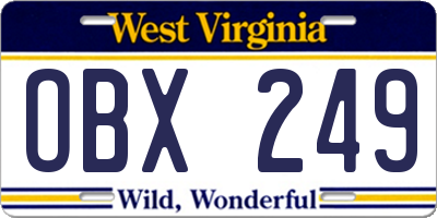 WV license plate OBX249