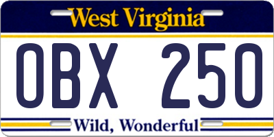 WV license plate OBX250