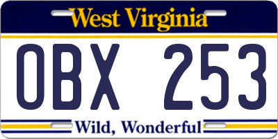 WV license plate OBX253