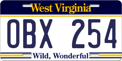 WV license plate OBX254