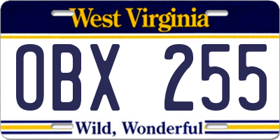 WV license plate OBX255