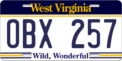 WV license plate OBX257