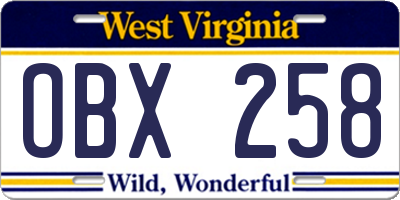 WV license plate OBX258