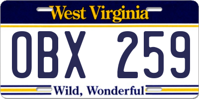 WV license plate OBX259