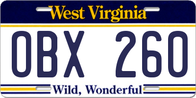 WV license plate OBX260