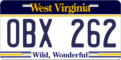 WV license plate OBX262