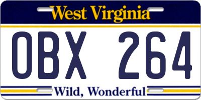 WV license plate OBX264