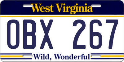 WV license plate OBX267