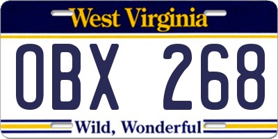 WV license plate OBX268