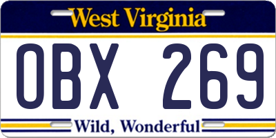 WV license plate OBX269