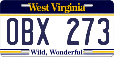 WV license plate OBX273